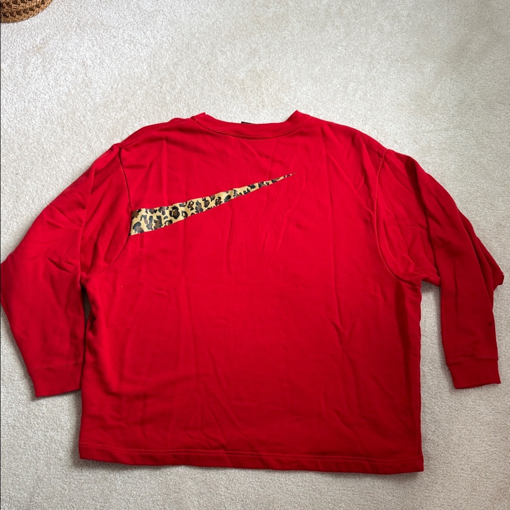 Nike Red Crewneck with Leopard Swoosh - Picture 3 of 4